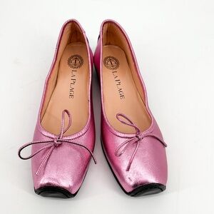 LA PLAGE Women’s Pink Metallic Leather Ballet Flats Size 38